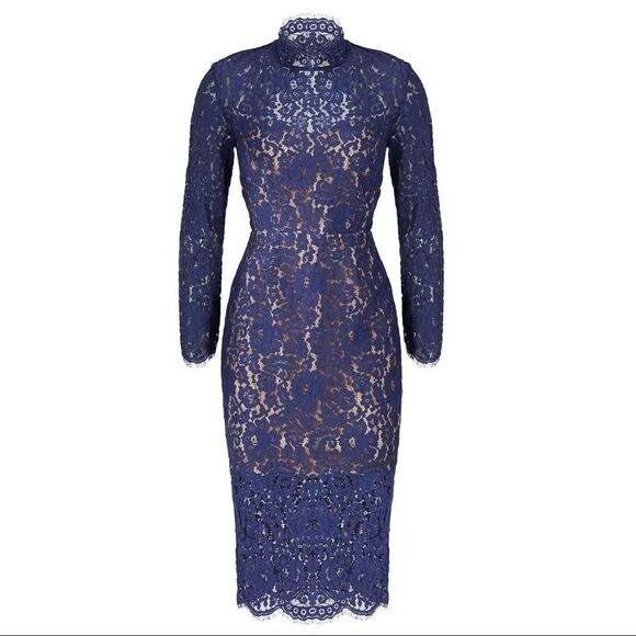 KEEPSAKE the Label Navy Blue Momento Lace Dress Mock Neck Backless Medium - Picture 5 of 15